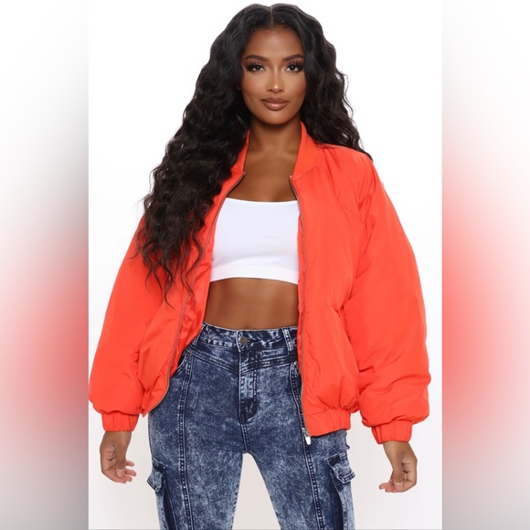 Fashion Nova Orange Bomber Jacket - Picture 1 of 3